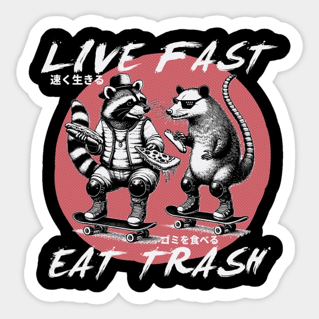 Live Fast Eat Trash Skater Raccoon And Possum Sticker by Carlos's Store 4
